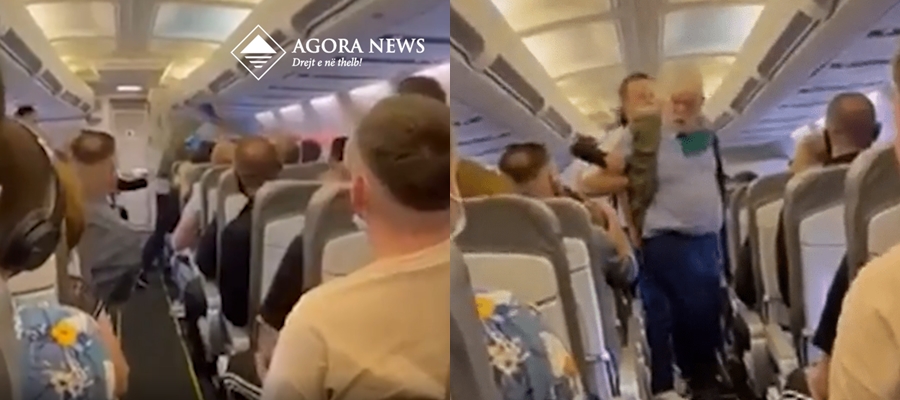 VIDEO/Kërcet sherri mes shqiptarëve në avion, vjehrri dhe dhëndri rrihen me grushte mes njëri-tjetrit: Më lësho more!